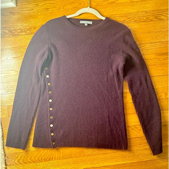 Sweaters - Neiman Marcus EUC cashmere sweater; size L; color aubergine with side buttons